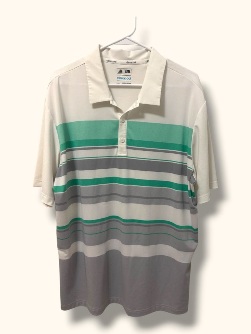 Adidas Polo Shirt Mens XL Climacool Striped Golf Short Sleeve White Mint Gray